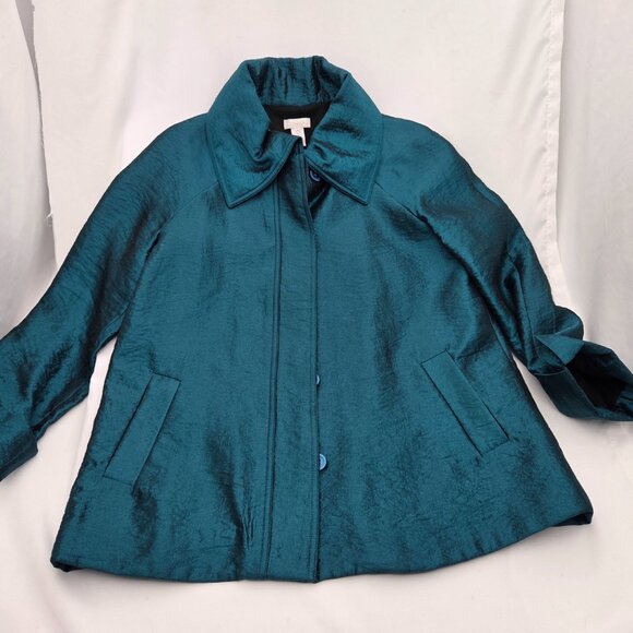 Stunning! Chico's Peacock Teal Shimmer Textured Jacket - 0 S/M - Picture 2 of 8